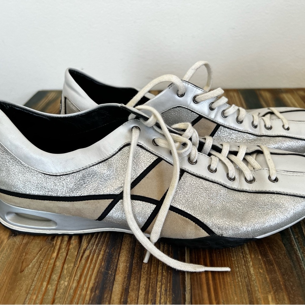 Cole Haan NikeAir Beige Silver Suede Metallic Leather Sneakers Size 8B